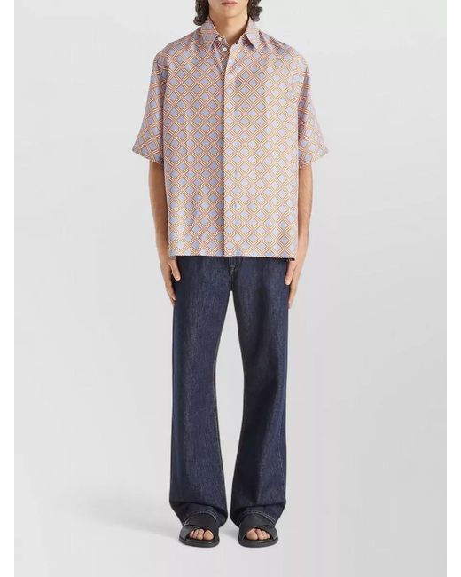 Fendi Natural Silk Oversized Printed Short-Sleeve Shirt for men