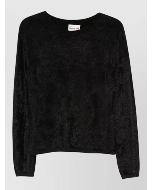Semicouture Black Lettice Crewneck Sweater Fitted Long Sleeves