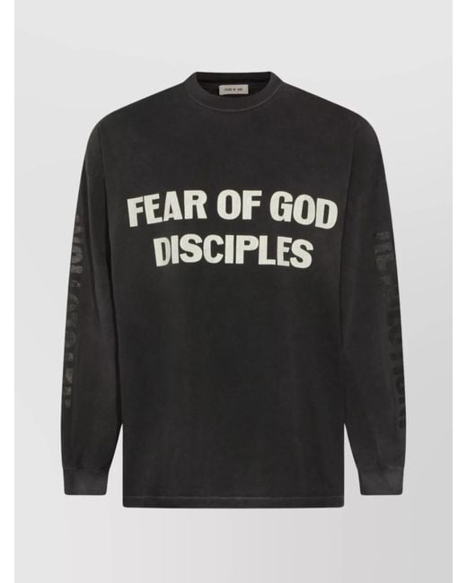 Fear Of God Black Graphic Print Crew Neck Short Sleeve T-Shirt for men