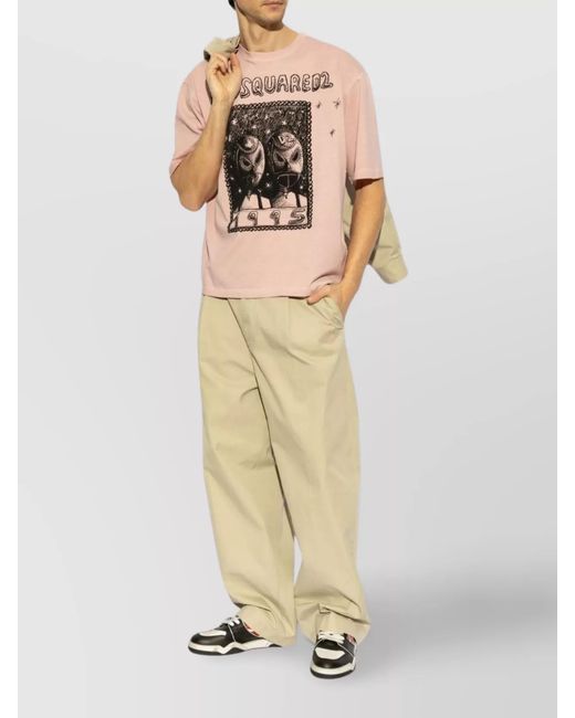 DSquared² Pink Graphic Print Cotton Short Sleeve T-Shirt for men