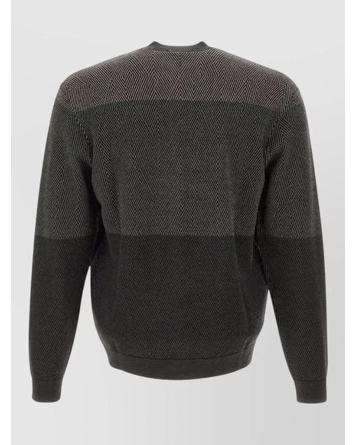 Emporio Armani Gray Crew Neck Sweater Geometric Pattern Knit for men