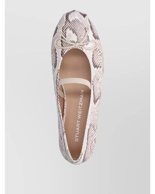 Stuart Weitzman Natural Ballet Flats Snake Print Round Toe Bow