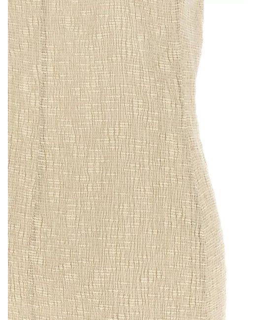 Magda Butrym Natural Dress 05 Spaghetti Straps Textured Ruffled Neckline