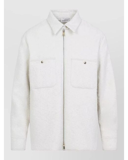 Moncler White Bouclé Down Fitted Jacket