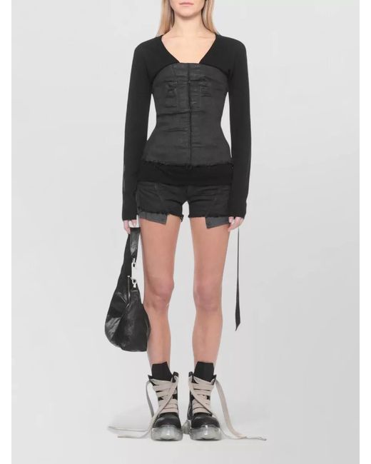 Rick Owens Black V Neck Top Long Sleeves Sheer Knit