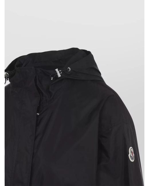 Moncler Blue Long Hooded Coat Elastic Cuffs Drawstring Waist