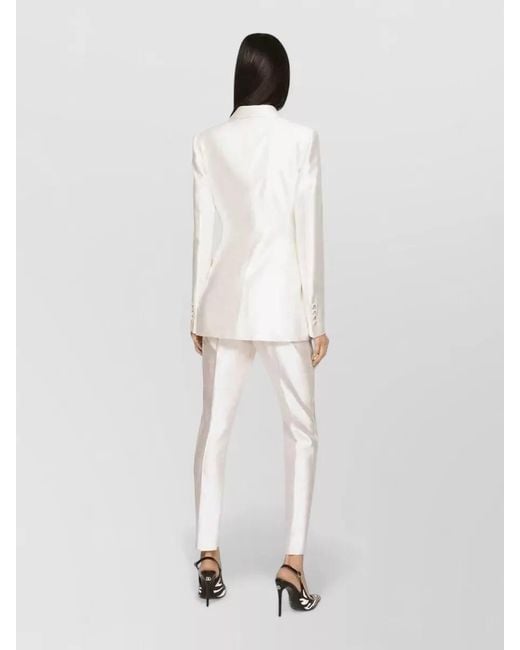 Dolce & Gabbana White Double Breasted Blazer Structured Shoulders Silk