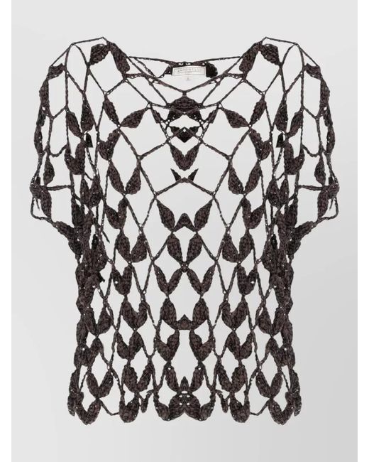 Antonelli White Round Neck Crochet Cotton Sequin Sweater