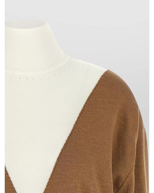 Rabanne Brown Virgin Wool Silk V-Neck Trompe Loeil Long-Sleeve Sweater