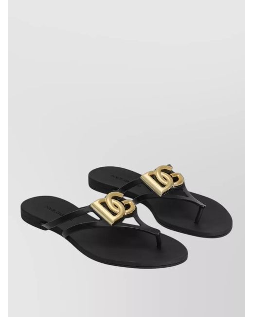 Dolce & Gabbana White Rubber Logo Thong Sandals