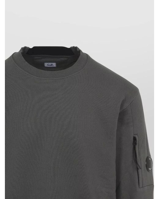 C P Company Gray Cotton Sweatshirt Lens Sleeve Zip Pocket for men