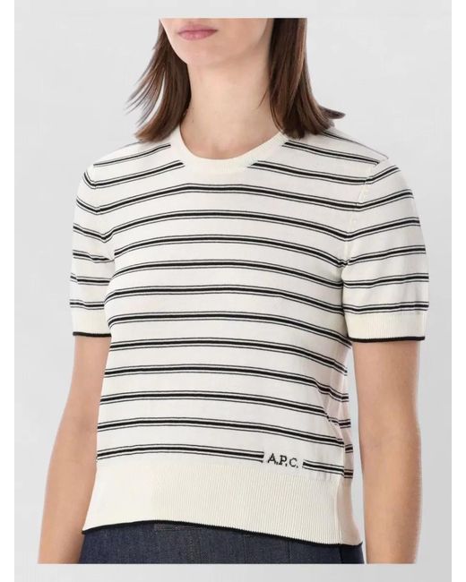 A.P.C. White Striped Short-Sleeve Knit Top