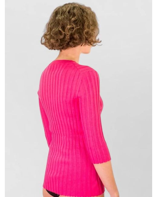 LA ROSE Pink V Neck Cashmere Silk Knitwear Top