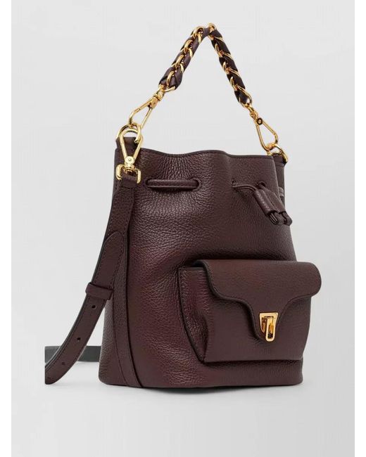 Coccinelle Brown Calf Leather Bucket Bag