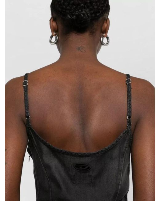 DIESEL Black Denim Paneled Sleeveless Mini Dress