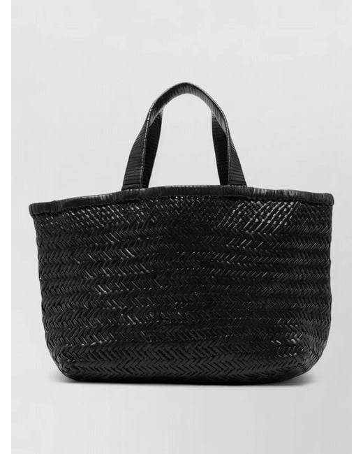 Manebí Black Medium Leather Beach Tote Bag Double Handles
