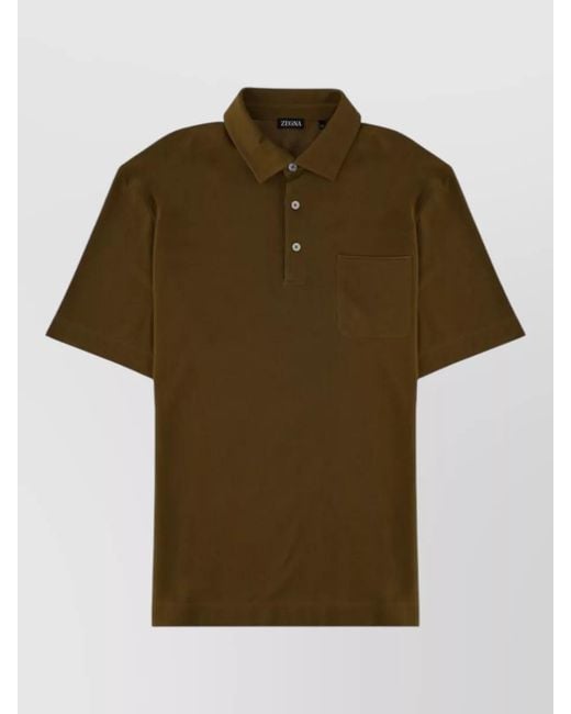 Zegna Green Polo Shirt Short Sleeves Chest Pocket for men