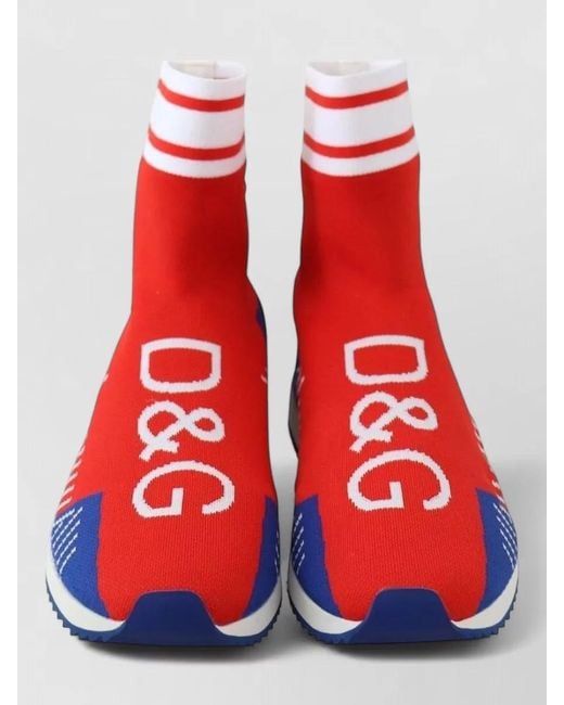 Dolce & Gabbana Red Knit Logo Sock Sneakers for men