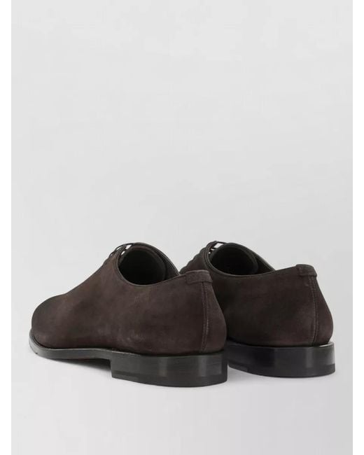 Ferragamo Black Suede Oxford Shoes Almond Toe Leather Sole for men