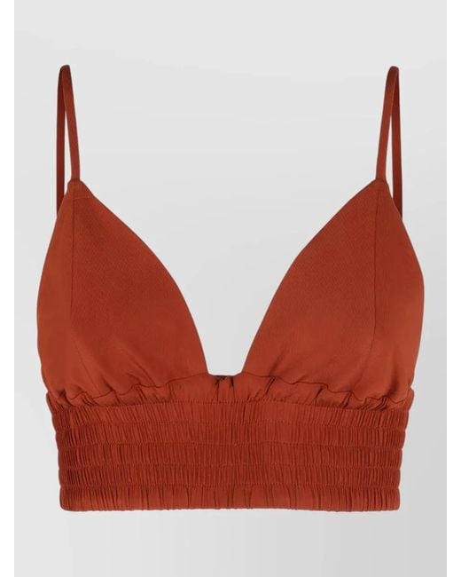 FEDERICA TOSI Red Knit Crop Top Ruched Elasticated Spaghetti Straps