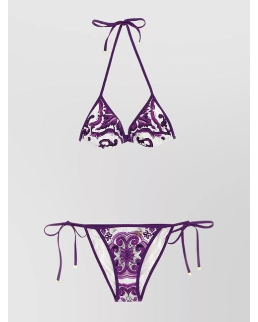 Dolce & Gabbana Purple Tie-Side Halter Neck Bikini With-Tone Hardware