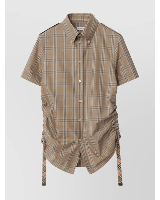 Burberry Natural Checked Cotton Short-Sleeve Shirt