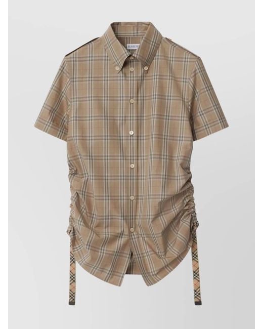 Burberry Natural Checked Cotton Short-Sleeve Shirt