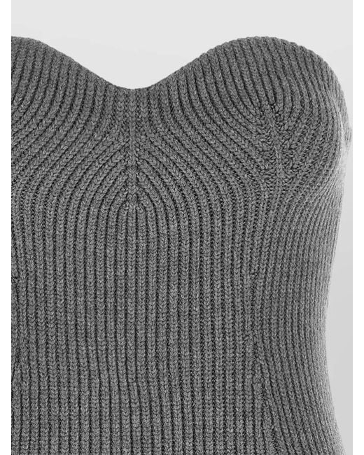 Jil Sander Gray Off Shoulder Knit Top Fitted Silhouette