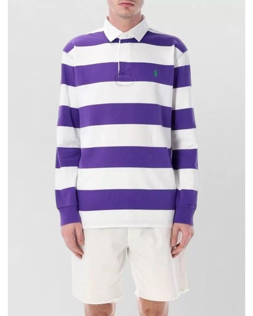 Polo Ralph Lauren Blue Long Sleeve Rugby Shirt Cotton Jersey for men