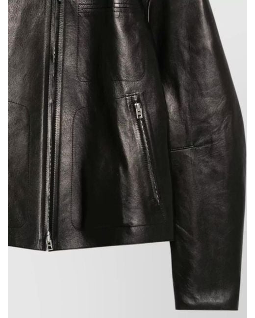 Tom Ford Black Leather Biker Jacket Mandarin Collar Zip Pockets for men