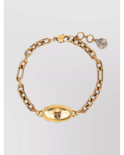 McQueen Metallic Cuban Link Chain Bracelet With Skull Detail