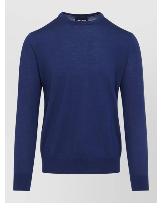 Giorgio Armani Blue Virgin Wool Ribbed Crew-Neck Jumper for men