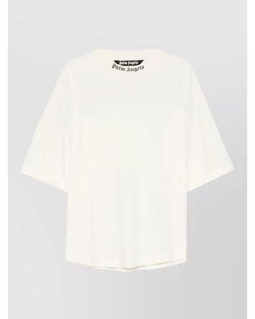 Palm Angels White Logo Cotton Crew Neck T-Shirt for men