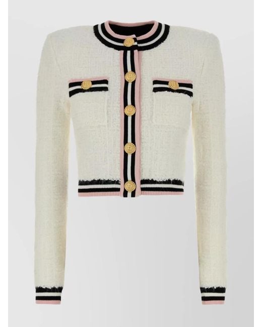 Balmain Natural Trimmed Cardigan With Pockets And Buttons