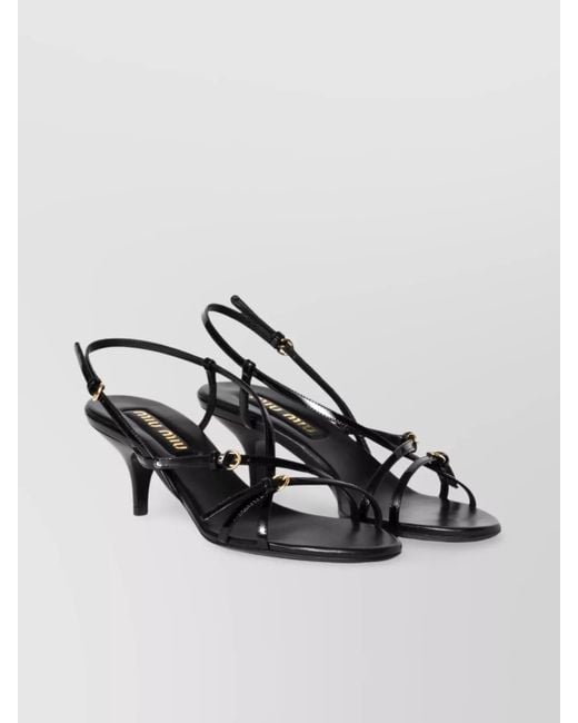 Miu Miu Metallic Patent Leather Sandals With Buckles