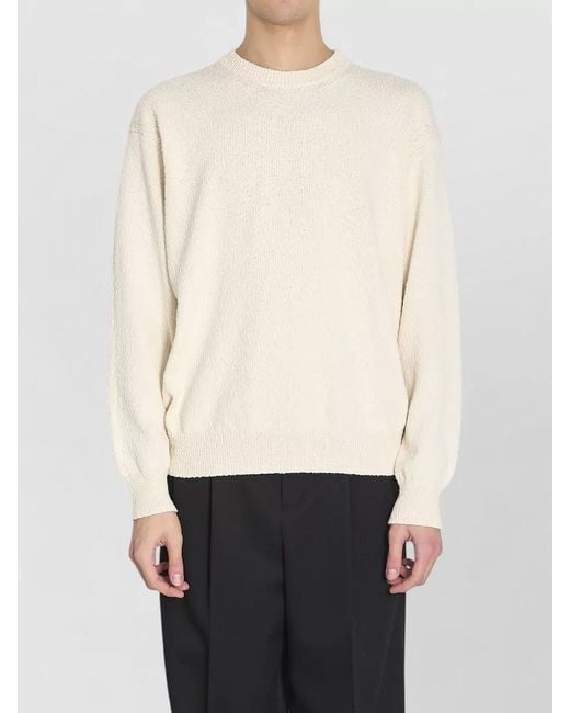 Roberto Collina White Textured Knit Cotton Crewneck Sweater for men