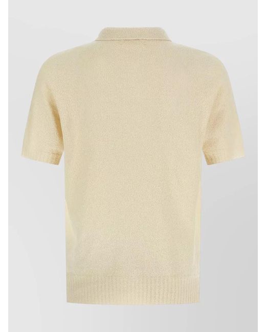Ma'ry'ya Natural Polo Knit Shirt Short Sleeves Ribbed Hem for men