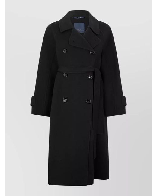 Max Mara Black Long Belted Coat Virgin Wool