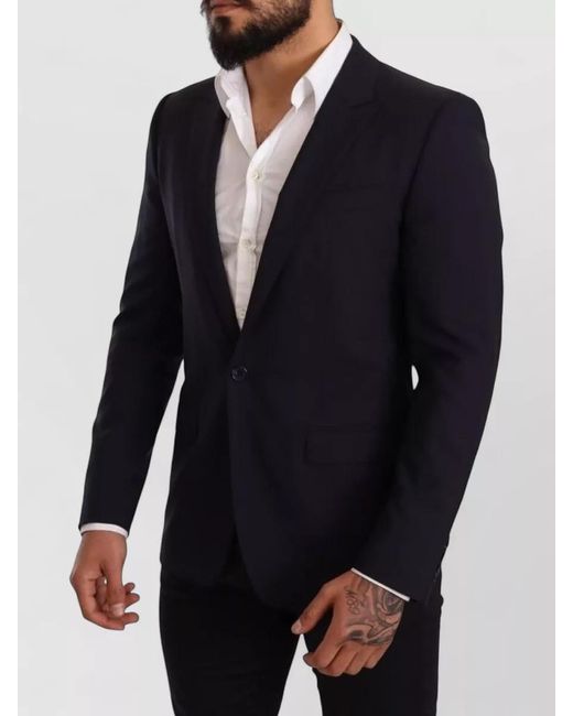 Dolce & Gabbana Blue Virgin Wool Slim-Fit Single-Breasted Blazer for men