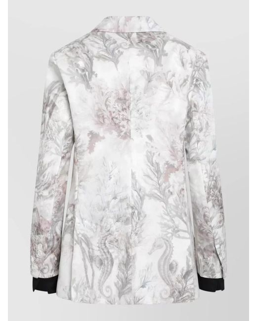Max Mara Gray Floral Jacket Front Pockets Long Sleeves Lapels
