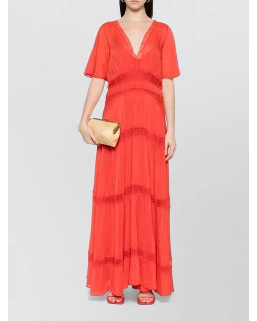 Forte_forte Long Tiered Dress Lace Trim V Neckline