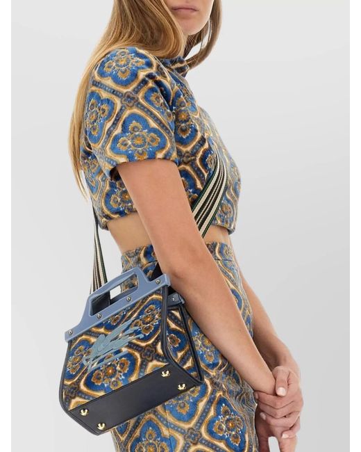 Etro Gray Velvet Abstract-Print Mock-Neck Cropped Top