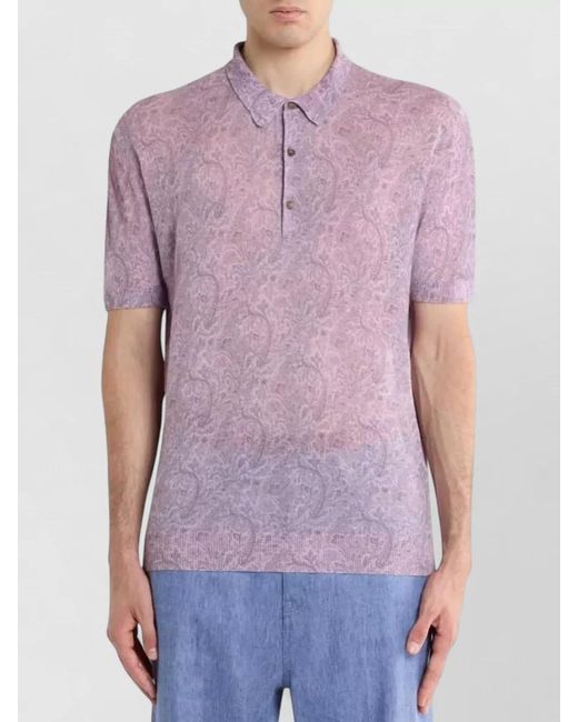 Etro Pink Floral Knit Polo Shirt Short Sleeves for men