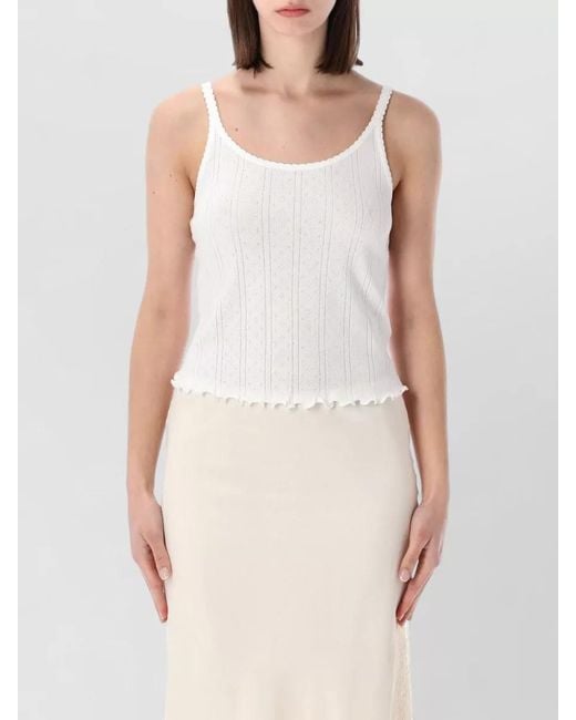 Rohe White Textured Tank Top Ruffled Hem Straps