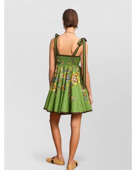 ALÉMAIS Green Linen Floral-Print Mini Sundress
