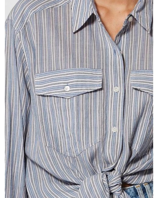 Isabel Marant Blue Striped Embroidered Cotton Shirt