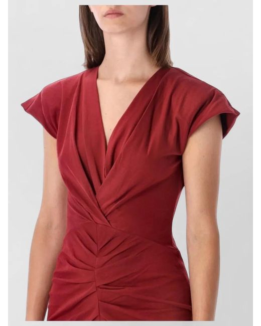 Isabel Marant Red Nadra Ruched Wrap Draped Jersey Dress