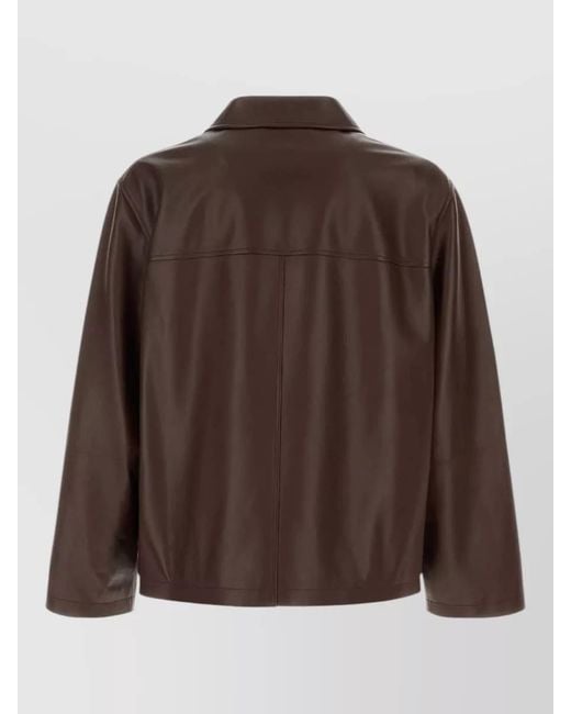 Loewe Brown Leather Jacket Notched Lapel Front And Chest Pockets for men