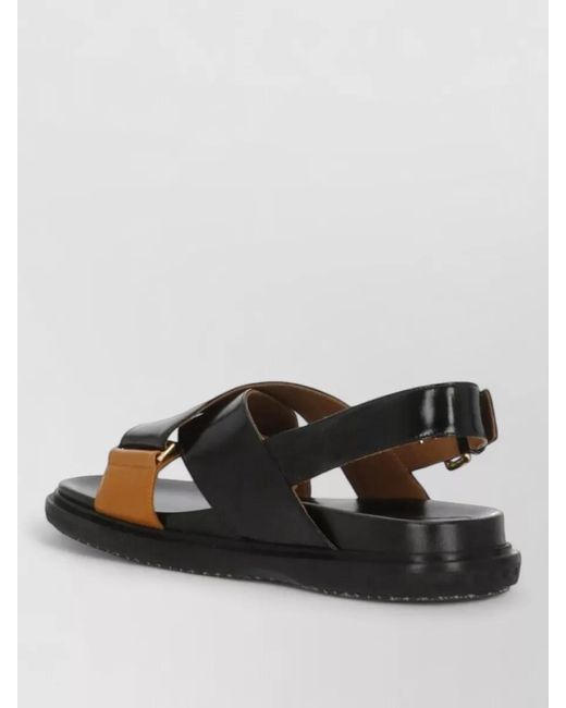 Marni Black Leather Flat Sandals