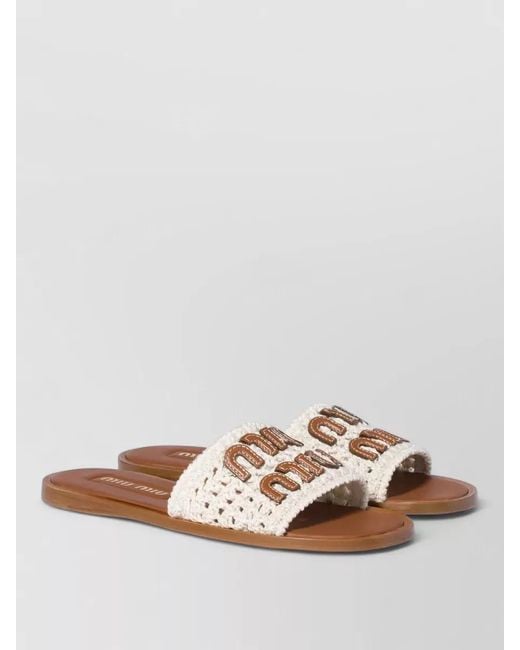 Miu Miu Multicolor Leather Slides Open Toe Crochet Detail